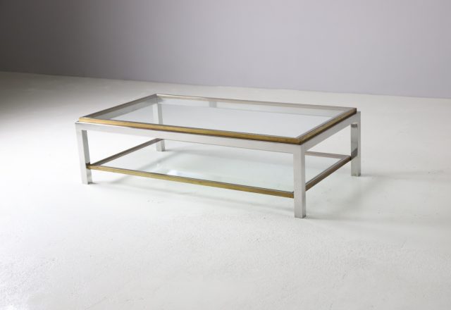 Willy Rizzo \\\'Linea Flaminia\\\' two tier coffee table in brass & chrome 1970s mid century Italian design 1