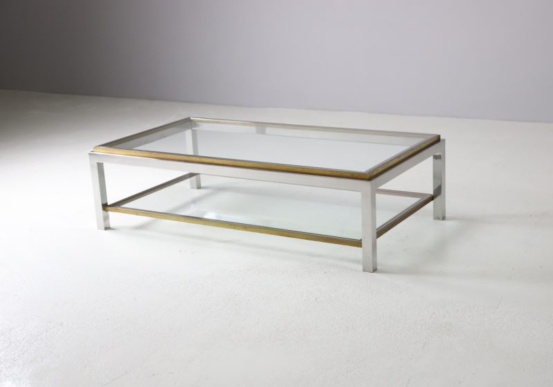 Willy Rizzo \\\'Linea Flaminia\\\' two tier coffee table in brass & chrome 1970s mid century Italian design 1