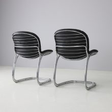 Set of 6 Sabrina dining chairs by Gastone Rinaldi for Rima Italy 1970s chrome black leather mid century Italian design 3