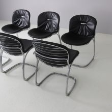 Set of 6 Sabrina dining chairs by Gastone Rinaldi for Rima Italy 1970s chrome black leather mid century Italian design 5