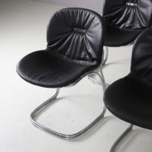 Set of 6 Sabrina dining chairs by Gastone Rinaldi for Rima Italy 1970s chrome black leather mid century Italian design 6