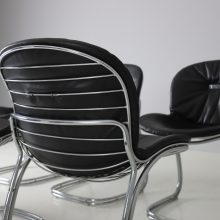 Set of 6 Sabrina dining chairs by Gastone Rinaldi for Rima Italy 1970s chrome black leather mid century Italian design 7