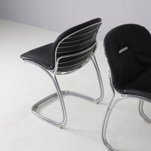 Set of 6 Sabrina dining chairs by Gastone Rinaldi for Rima Italy 1970s chrome black leather mid century Italian design 8