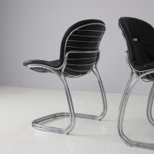 Set of 6 Sabrina dining chairs by Gastone Rinaldi for Rima Italy 1970s chrome black leather mid century Italian design 9