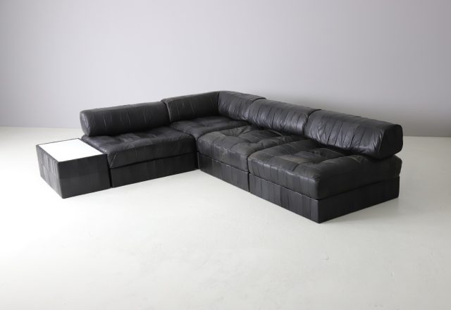 Vintage De Sede DS88 modular sofa patinated black leather Switzerland 1970 mid century Swiss design 1