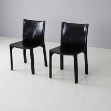 Vintage Mario Bellini CAB 412 dining chairs for Cassina Italy 1970s first edition patinated black leather 2