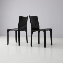 Vintage Mario Bellini CAB 412 dining chairs for Cassina Italy 1970s first edition patinated black leather 3