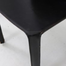 Vintage Mario Bellini CAB 412 dining chairs for Cassina Italy 1970s first edition patinated black leather 5