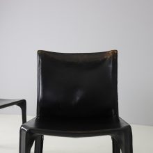 Vintage Mario Bellini CAB 412 dining chairs for Cassina Italy 1970s first edition patinated black leather 7