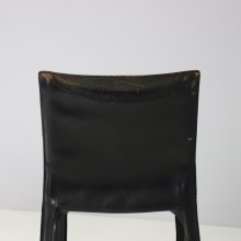 Vintage Mario Bellini CAB 412 dining chairs for Cassina Italy 1970s first edition patinated black leather 8