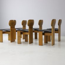 Set of 6 \'Africa\' dining chairs by Afra & Tobia Scarpa for Maxalto Italy 1970s 1975 walnut black leather 2