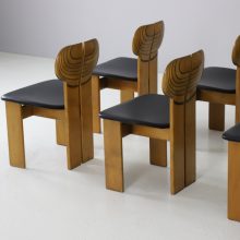 Set of 6 \'Africa\' dining chairs by Afra & Tobia Scarpa for Maxalto Italy 1970s 1975 walnut black leather 6