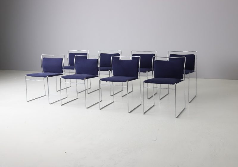 Set of 8 Tulu dining chairs in orignal cotton upholstery by Kazuhide Takahama for Gavina Italy 1970s 1