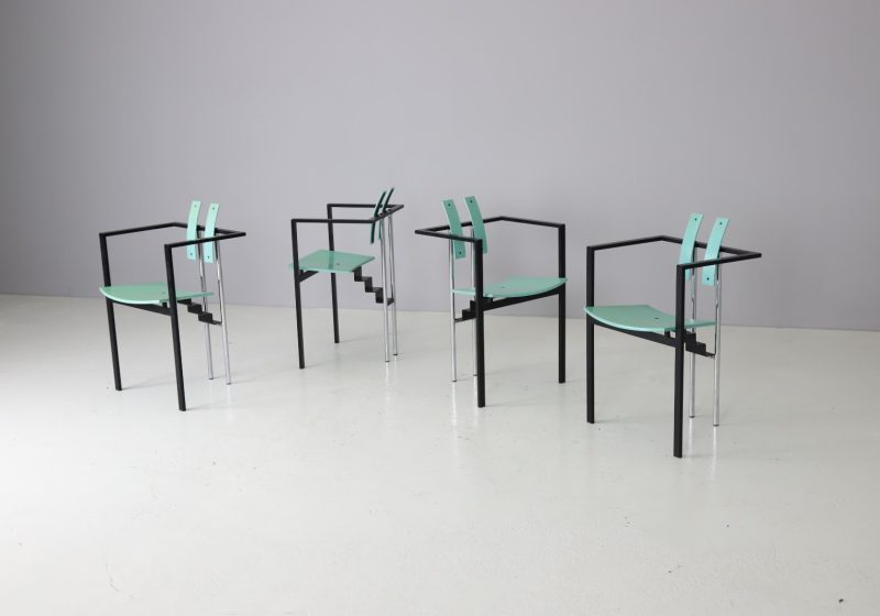 Karl Friedrich Förster \\\'Trix\\\' diningn chairs Memphis Postmdern style 1980s KFF design vintage German design 1