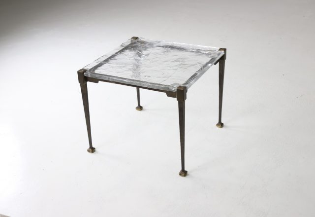 Rare Lothar Klute side table coffee table in forged bronze and hand blown glass Germany 1990s 1994 1