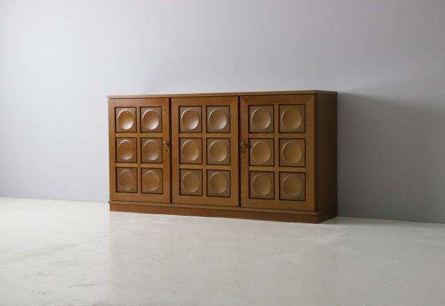 Graphic sideboard by Gerhard Bartels in oak Belgium 1970s vintage Brutalist design cabinet 1