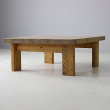 Large vintage Scandinavian coffee table in solid patinated pine on asymmetrical base 1960s 1970s Danish Swedish design 3