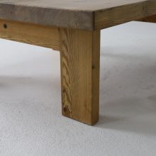 Large vintage Scandinavian coffee table in solid patinated pine on asymmetrical base 1960s 1970s Danish Swedish design 5