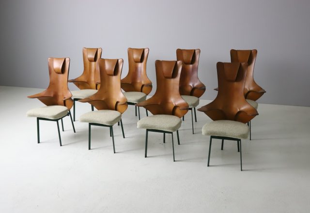 Rare Paolo Deganello \'Regina\' chairs for Zanotta mid century vintage Italian design cognac leather 1980s 1991 1