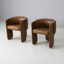 \'Dinette’ dining chairs by Luigi Massoni for Poltrona Frau in patinated brown leather vintage italian armchairs Italy 1980s 2