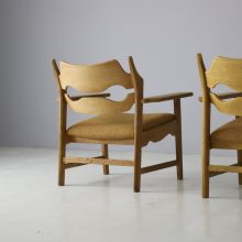 Henning Kjaernulf pair razor blade lounge chairs patinated oak EG Kvalitetsmobel 1960s Vintage Danish armchairs 10