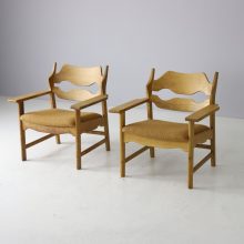 Henning Kjaernulf pair razor blade lounge chairs patinated oak EG Kvalitetsmobel 1960s Vintage Danish armchairs 2