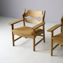 Henning Kjaernulf pair razor blade lounge chairs patinated oak EG Kvalitetsmobel 1960s Vintage Danish armchairs 4