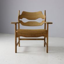 Henning Kjaernulf pair razor blade lounge chairs patinated oak EG Kvalitetsmobel 1960s Vintage Danish armchairs 8