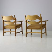 Henning Kjaernulf pair razor blade lounge chairs patinated oak EG Kvalitetsmobel 1960s Vintage Danish armchairs 9