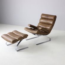 Reinhold Adolf & Hans Jürgen Schröpfe Sinus lounge chair with ottoman for COR Germany 1976 patinated leahter 1970s 9