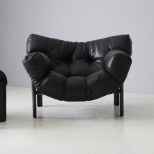 Angelo Mangiarotti and Chiara Pampo lounge chair with ottoman black leather for Rosenthal 1978 1970s 1980s 13