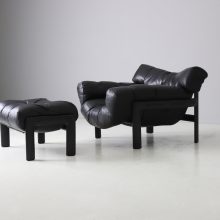 Angelo Mangiarotti and Chiara Pampo lounge chair with ottoman black leather for Rosenthal 1978 1970s 1980s 2