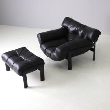 Angelo Mangiarotti and Chiara Pampo lounge chair with ottoman black leather for Rosenthal 1978 1970s 1980s 3