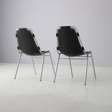 Black leather Les Arcs dining chairs selected by Charlotte Perriand for the Les Arcs ski resort in France 1960s 1970s 6