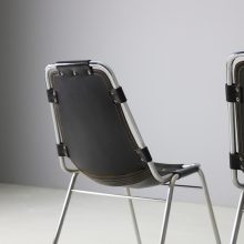 Black leather Les Arcs dining chairs selected by Charlotte Perriand for the Les Arcs ski resort in France 1960s 1970s 7