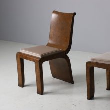 Early French art deco chairs in burl wood veneer 1920s antique 3