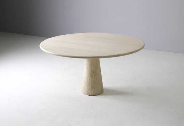 Large round travertine dining table in the manner of Angelo Mangiarotti Italy 1970s mid century Italian design 1