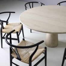 Large round travertine dining table in the manner of Angelo Mangiarotti Italy 1970s mid century Italian design 11