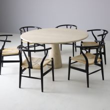 Large round travertine dining table in the manner of Angelo Mangiarotti Italy 1970s mid century Italian design 3