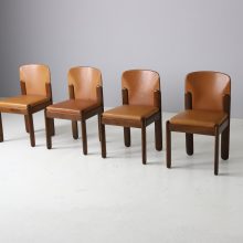 Set of 4 Silvio Coppola model 330 dining chairs in dark walnut and cognac leather for Bernini 1960s 2