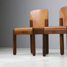 Set of 4 Silvio Coppola model 330 dining chairs in dark walnut and cognac leather for Bernini 1960s 3