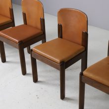Set of 4 Silvio Coppola model 330 dining chairs in dark walnut and cognac leather for Bernini 1960s 4