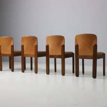 Set of 4 Silvio Coppola model 330 dining chairs in dark walnut and cognac leather for Bernini 1960s 7