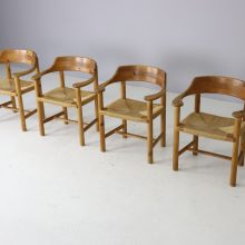 Set of 4 solid pine and papercord dining chairs by Poul Pedersen for Grammrode Denmark 1980s 1990s 3