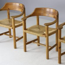 Set of 4 solid pine and papercord dining chairs by Poul Pedersen for Grammrode Denmark 1980s 1990s 4