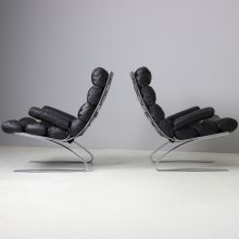 Pair of Sinus lounge chairs by Reinhold Adolf & Hans Jürgen Schröpfe for COR Germany 1976 black leahter 1970s 2