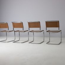 Set of 4 vintage S33 dining chairs by Mart Stam for Thonet brown leather 1980s 4