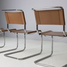 Set of 4 vintage S33 dining chairs by Mart Stam for Thonet brown leather 1980s 6