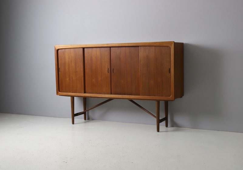 Vintage Danish sideboard highboard cabinet teak oak brass 1950s 1960s mid century Denmark design 1