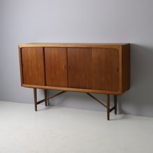 Vintage Danish sideboard highboard cabinet teak oak brass 1950s 1960s mid century Denmark design 2